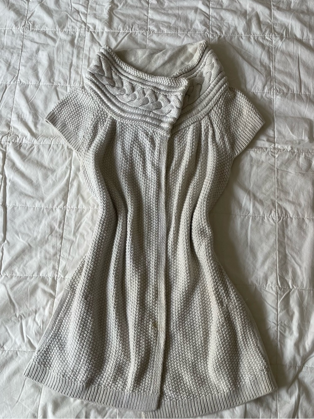 Armani Exchange Cream Cable-Knit Cowl Short-Sleeve Sweater